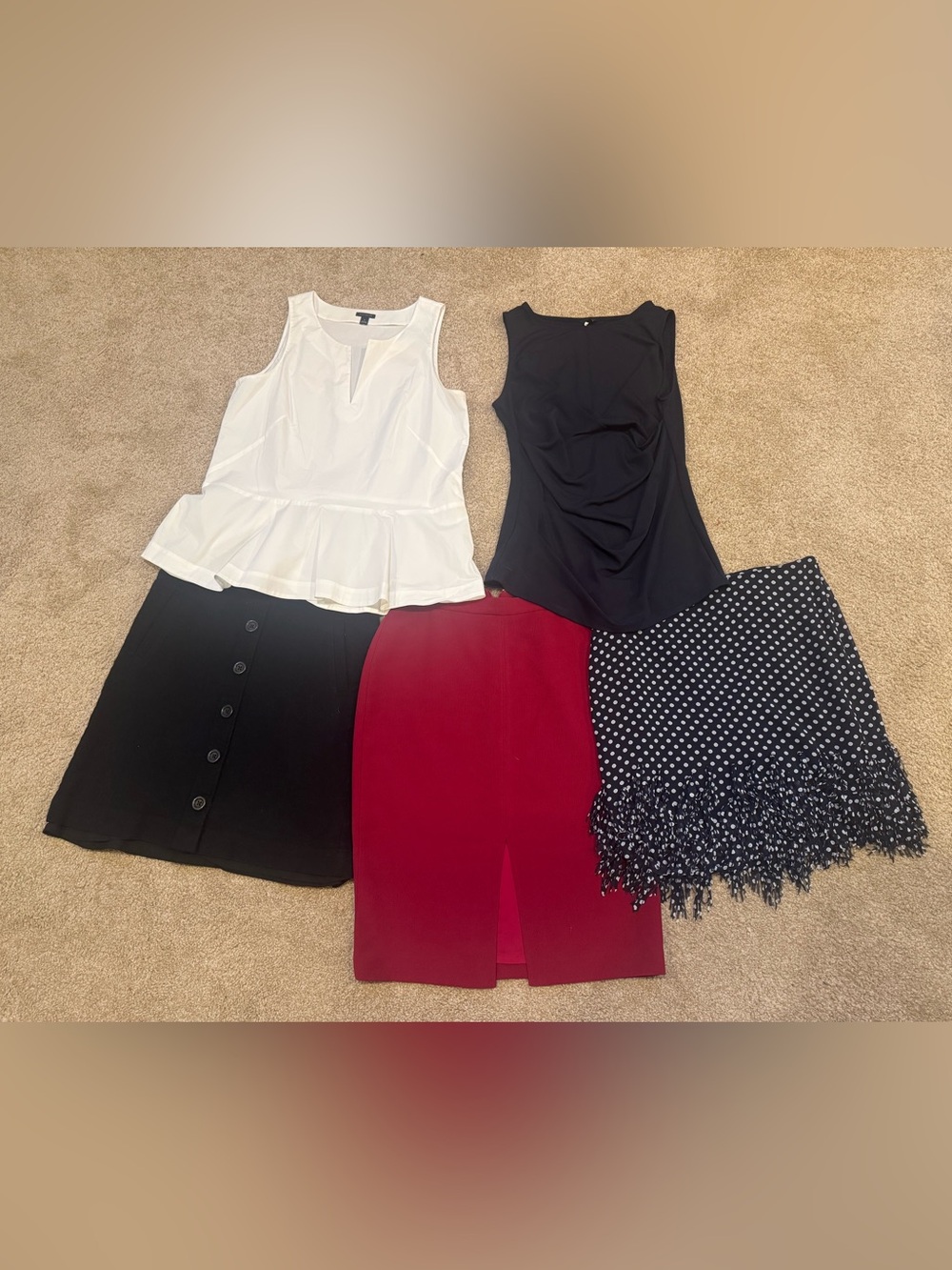 Anne Taylor - 5 piece capsule — Navy, Dark Red, and white.
